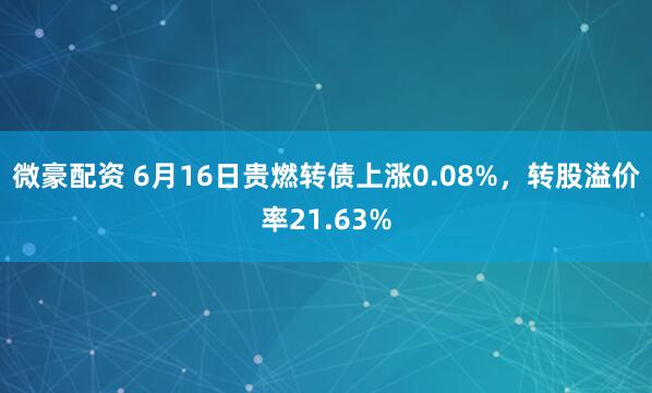 微豪配资 6月16日贵燃转债上涨0.08%，转股溢价率21.63%