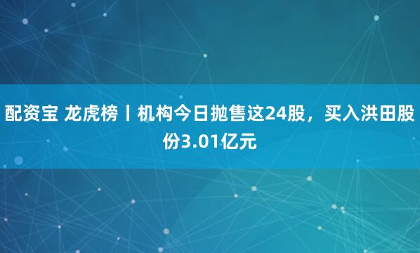 配资宝 龙虎榜丨机构今日抛售这24股，买入洪田股份3.01亿元