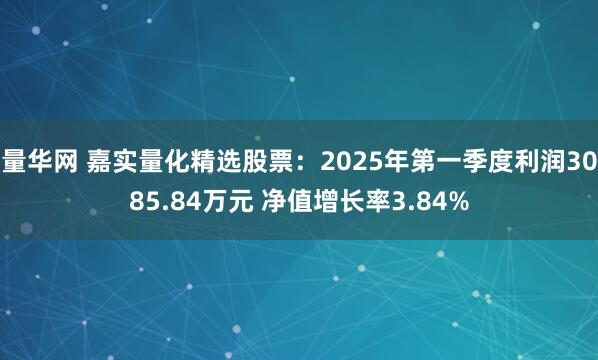 量华网 嘉实量化精选股票：2025年第一季度利润3085.84万元 净值增长率3.84%